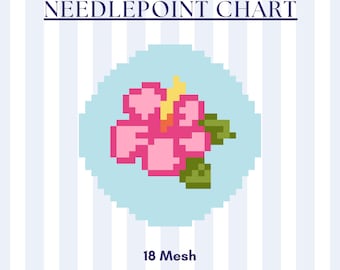 Mini roze hibiscus sleutelhanger canvas | Borduurpatroon | 18 mesh-pdf