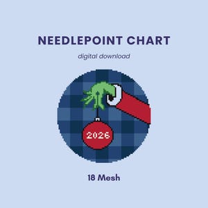 Toile décorative Grinch 2026 | Tableau de broderie | PDF 18 mailles image 1
