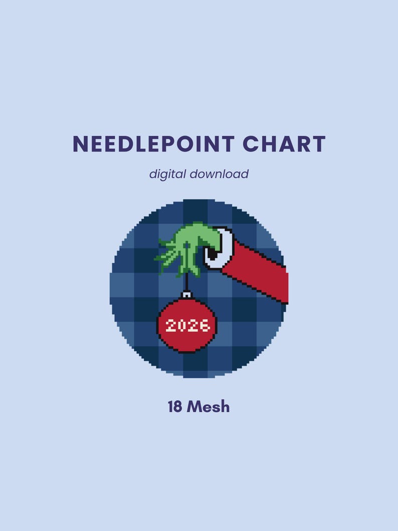 Toile décorative Grinch 2026 | Tableau de broderie | PDF 18 mailles image 1