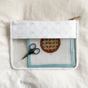 Sac à projet bleu ruban avec noeud | Sac en PVC pour broderie