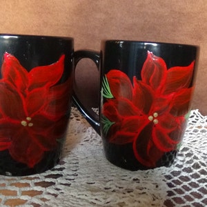 Stunning Poinsettia  And Pine Holiday Coffee Mugs