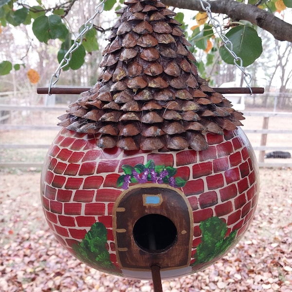 Pinecone Petal Old English Cottage Brick Gourd Birdhouse