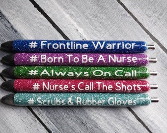 Frontline Worker Warrior # Nurse/Healthcare Colorful Glitter Gel Pens with Awesome Hashtag Humerous Sayings