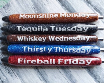 Spirits/Alcohol/Whiskey Weekday Epoxy Glitter Gel Pens Sets