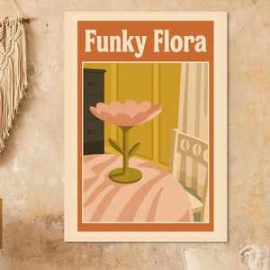 Stampa artistica floreale retrò funky – Decorazione murale eccentrica – Poster illustrato originale – Casa moderna di metà secolo – Arte d'interni audace e colorata