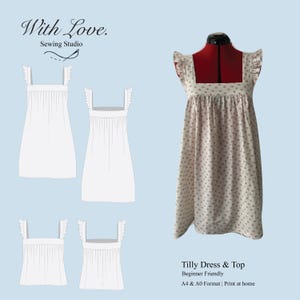 Tilly Mini Summer Dress & Top PDF Pattern | Digital Sewing Pattern UK 6–24 | Frill Straps, Gathered Bust | A0/A4 Format