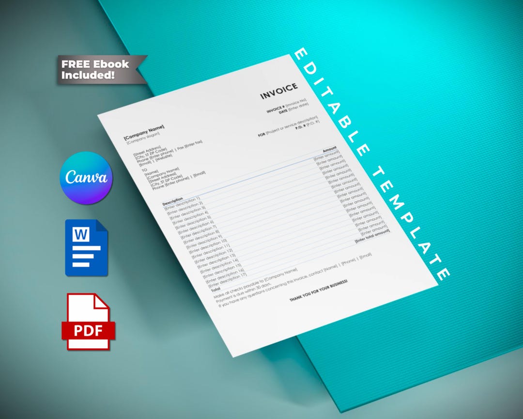 Editable Invoice Template | Canva, Word, PDF | A4 & US | Printable ...