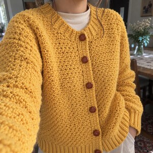 Modello PDF per cardigan oversize a maniche a palloncino all'uncinetto per principianti, maglione a maglia grossa con bottoni, modello per cardigan fai da te (download digitale)