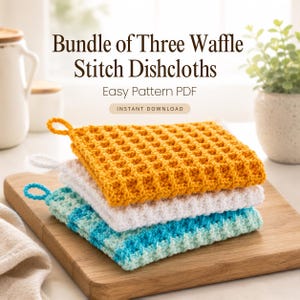 Waffle Stitch Dishcloth Crochet Pattern | Easy Beginner PDF (Set of 3)