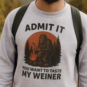 Funny Bigfoot Hiking Sweatshirt Sasquatch Campfire Crewneck for Outdoor Lovers and Campers Humorous Cryptid Gag Gift