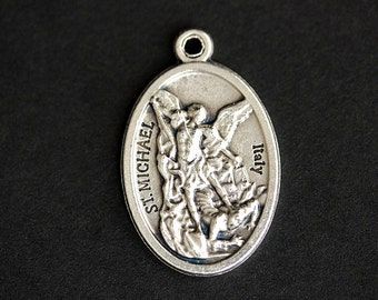 Saint Michael Medal. Catholic Pendant. Archangel Michael Charm. St Michael Pendant. 25mm x 16mm (Qty 1)