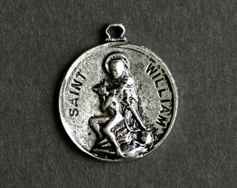 18-Inch Rhodium Plated Necklace with 6mm Crystal Birthstone Beads and Sterling Silver Saint William of Rochester Charm. 18-Inch Rhodium Plated Necklace with 6mm Crystal Birthstone Beads and Sterling Silver Saint William of Rochester Charm.