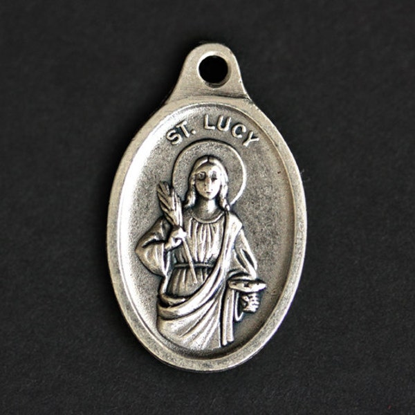 Saint Lucy Medal. Catholic Pendant. St Lucy Pendant. Saint Lucy Charm. Catholic Saint Medal. 25mm x 16mm (Qty 1)