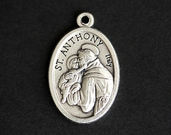 Saint Anthony Medal. Catholic Pendant. St Anthony Pendant. Saint Anthony Charm. Catholic Saint Medal. 25mm x 16mm (Qty 1)