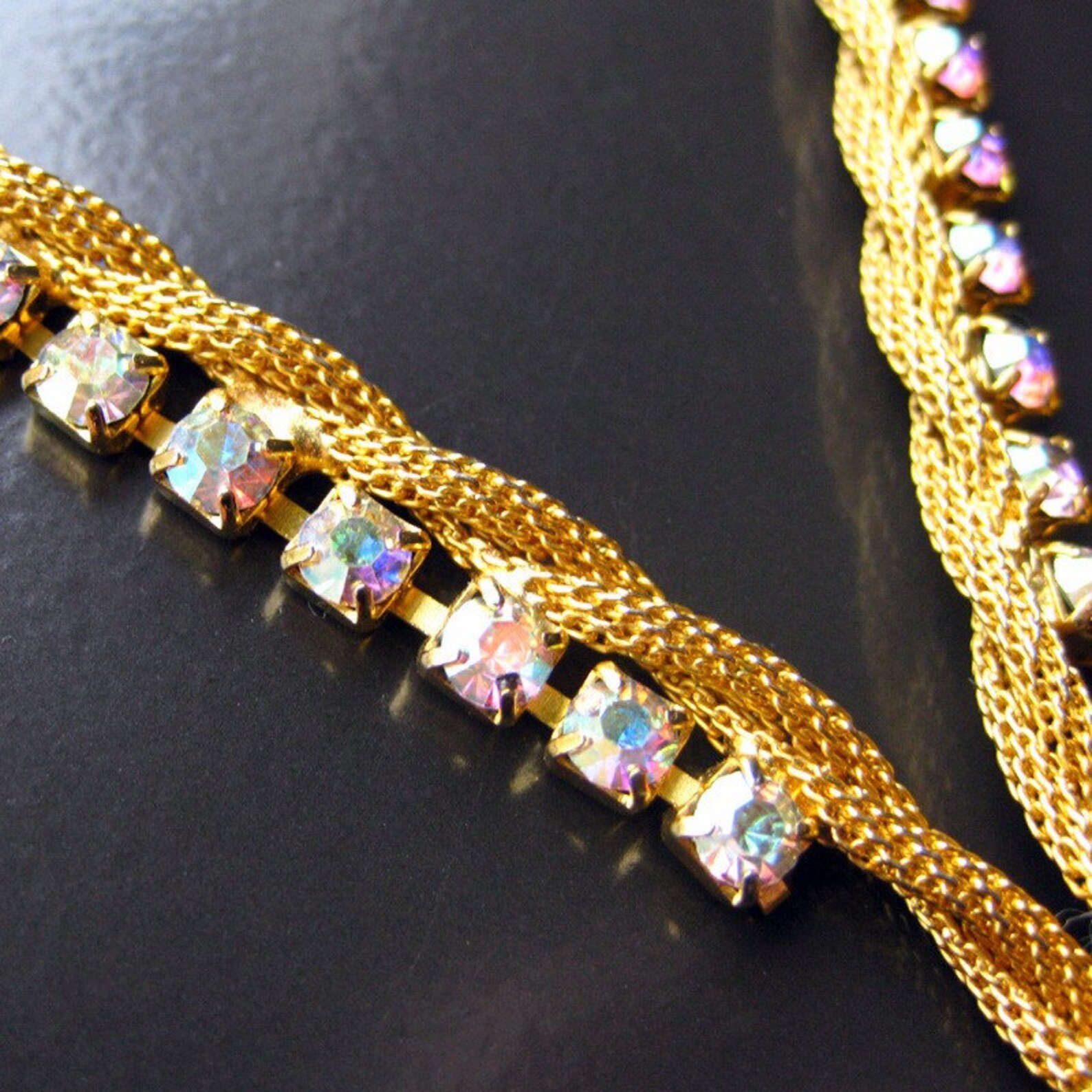 Vintage Gold Chain. Rope Chain With Rhinestones Vintage Etsy