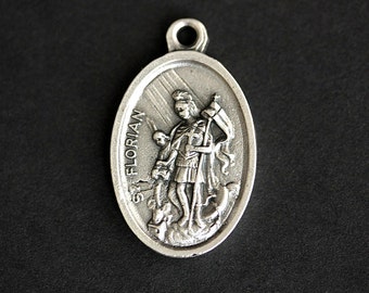 Saint Florian Medal. Catholic Pendant. St Florian Pendant. Saint Florian Charm. Catholic Saint Medal. 25mm x 16mm (Qty 1)