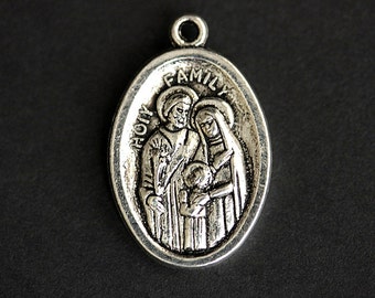 Holy Family Mercy Medal. Catholic Pendant. Holy Family Charm. Holy Family Pendant. 25mm x 16mm (Qty 1)