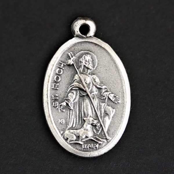 Saint Roch Medal. Catholic Pendant. St Roch Pendant. Saint Roch Charm. Catholic Saint Medal. 25mm x 16mm (Qty 1)