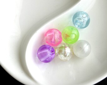 11mm Round Plastic Beads. Variety Pack with Purple, Blue, White, Pink, Clear, and Yellow. Round Beads. (Qty 6)