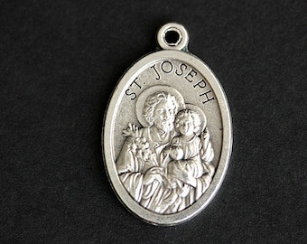 Saint Joseph Medal. Catholic Pendant. St Joseph Pendant. Saint Joseph Charm. Catholic Saint Medal. 25mm x 16mm (Qty 1)