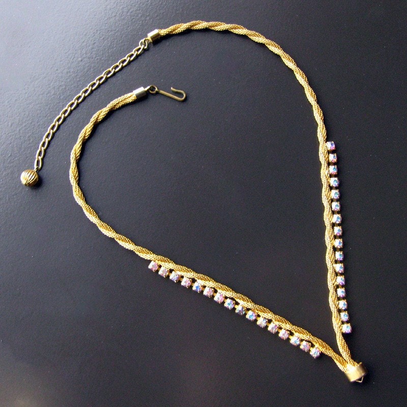 Vintage Gold Chain. Rope Chain with Rhinestones Vintage Etsy
