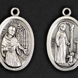 Padre Kolbe Medal. Catholic Pendant. Padre Kolbe Pendant. St Maximilian Kolbe Charm. Catholic Saint Medal. 25mm x 16mm Qty 1 image 3