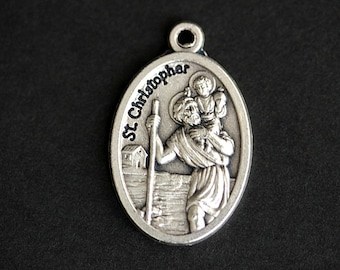 Saint Christopher Medal. Catholic Pendant. St Christopher Pendant. Saint Christopher Charm. Catholic Saint Medal. 25mm x 16mm (Qty 1)