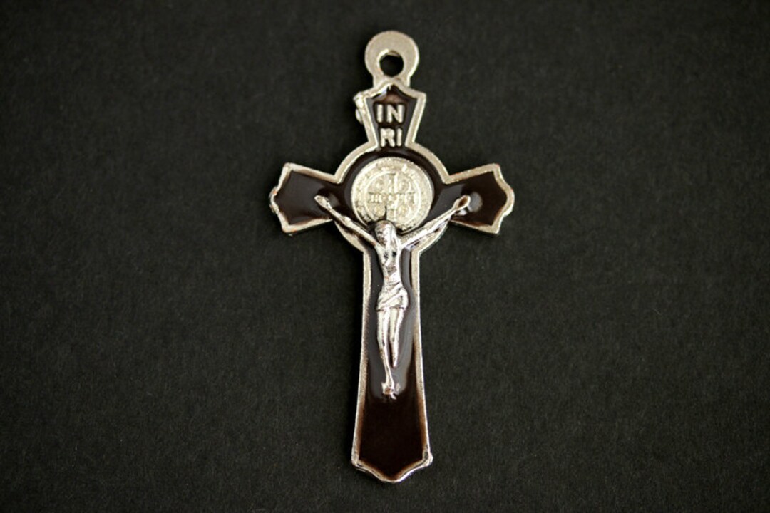 Dark Brown Enamel Cross in Silver. Italian St Benedict Cross Charm ...