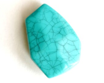 One (1) Faux Turquoise Faceted Focal Bead. Resin Turquoise Bead. 29mm x 21mm