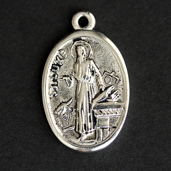 Saint Luke Medal. Catholic Pendant. St Luke Pendant. Saint Luke Charm. Catholic Saint Medal. 25mm x 16mm (Qty 1)