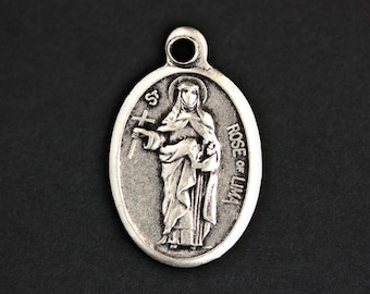 Saint Rose of Lima Medal. Catholic Pendant. St Rose of Lima Pendant. Saint Rose Charm. Catholic Saint Medal. 25mm x 16mm (Qty 1)