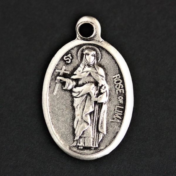 Saint Rose of Lima Medal. Catholic Pendant. St Rose of Lima Pendant. Saint Rose Charm. Catholic Saint Medal. 25mm x 16mm (Qty 1)