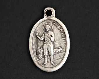 Saint Isidore Medal. Catholic Pendant. St Isidore Pendant. Saint Isidore Charm. Catholic Saint Medal. 25mm x 16mm (Qty 1)