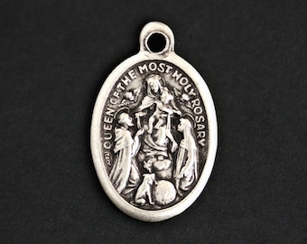 Queen of the Most Holy Rosary Medal. Catholic Pendant. Queen of the Rosary Pendant. Catholic Saint Medal. 25mm x 16mm (Qty 1)