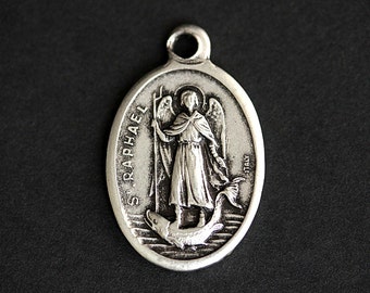 Saint Raphael Medal. Catholic Pendant. Archangel Raphael Charm. St Raphael Pendant. 25mm x 16mm (Qty 1)