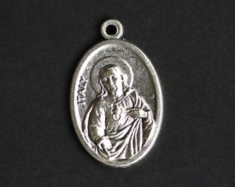Sacred Heart Medal. Catholic Pendant. Sacred Heart of Jesus Pendant. Sacred Heart Charm. Catholic Saint Medal. 25mm x 16mm (Qty 1)