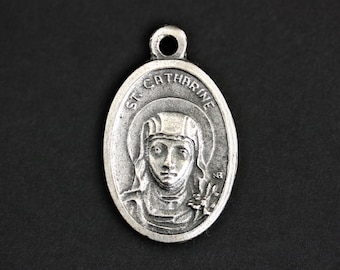 Saint Catharine Medal. Catholic Pendant. St Catharine Pendant. Saint Catharine Charm. Catholic Saint Medal. 25mm x 16mm (Qty 1)