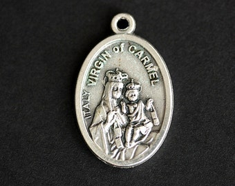 Virgin of Carmel Medal. Catholic Pendant. Virgin of Carmel Charm. Virgin of Carmel Pendant. 25mm x 16mm (Qty 1)