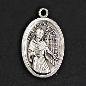 Padre Kolbe Medal. Catholic Pendant. Padre Kolbe Pendant. St Maximilian Kolbe Charm. Catholic Saint Medal. 25mm x 16mm Qty 1 image 1