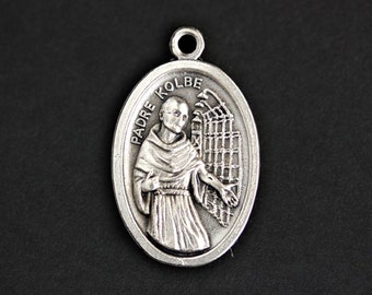 Padre Kolbe Medal. Catholic Pendant. Padre Kolbe Pendant. St Maximilian Kolbe Charm. Catholic Saint Medal. 25mm x 16mm (Qty 1)