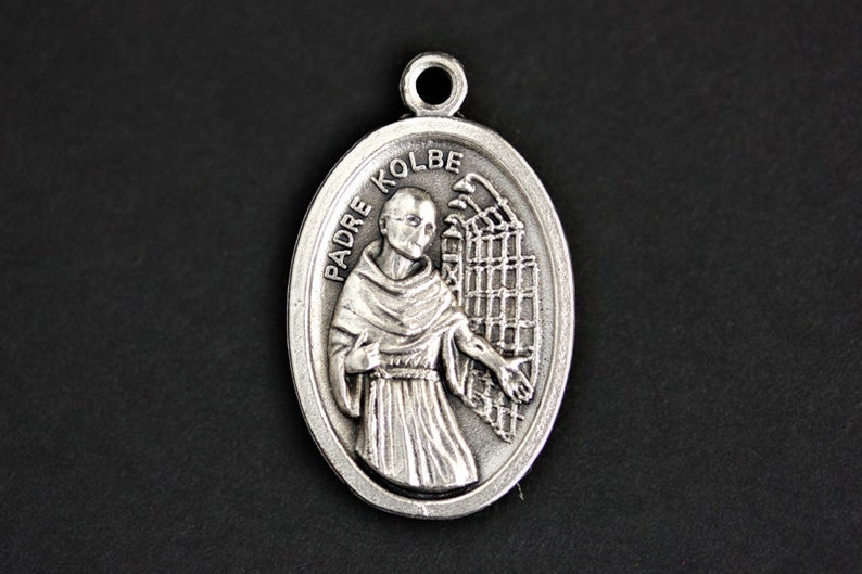 Padre Kolbe Medal. Catholic Pendant. Padre Kolbe Pendant. St Maximilian Kolbe Charm. Catholic Saint Medal. 25mm x 16mm Qty 1 image 1