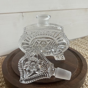 Vintage Pressed Glass Perfume Bottle with Ornate Stopper ~ Footed Design ~ Collectible Vanity Decor