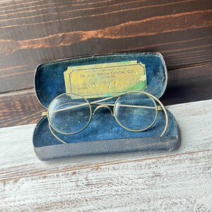 Antique Eyeglasses Near Sighted Rx Round Wire Coil Temple