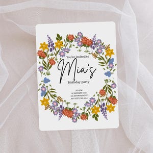 Floral Birthday Invitation for Girls - Editable Garden Invite - Digital Download - Boho Flower Birthday Template - Customizable Canva Design