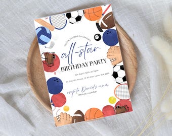 All-Star Sports Birthday Invitation | Editable Boy's Sports Party Invite | Digital Kids Birthday Invite | Instant Download