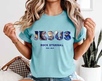 Maglietta Jesus Rock of Salvation: maglietta grafica cristiana