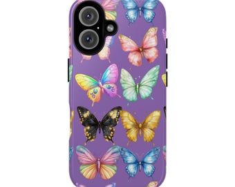 Funda para teléfono con diseño de mariposas coloridas: diseño floral, resistente a los impactos