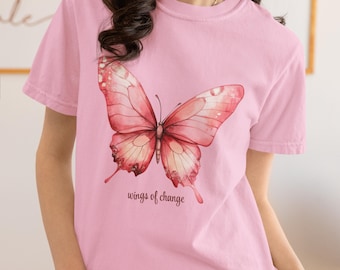 T-shirt imprimé papillons : t-shirt graphique en coton doux, cadeau pour les amoureux de la nature