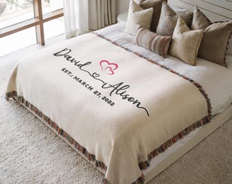 Manta de algodón personalizada: regalo con foto o obra de arte para aniversario de bodas.