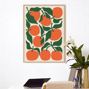 Lámina vintage de naranja: arte mural minimalista moderno de cítricos, póster retro para cocina, ilustración botánica llamativa, decoración estética